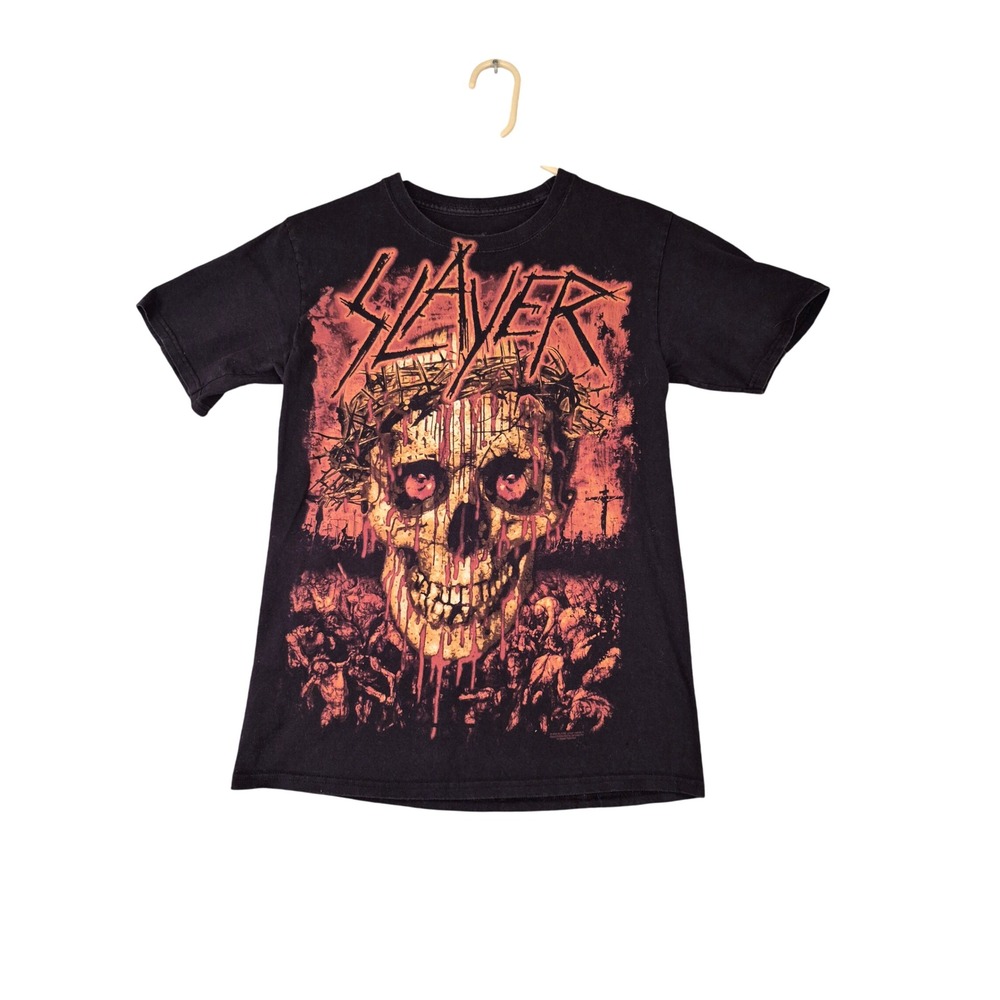 Slayer Skull Crown of Thorns T Shirt Mens Sz S Black Metal Band T-Shirt 2013 VTG
